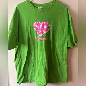 Gildan Green Tee with Pink Floral Hawaii Print